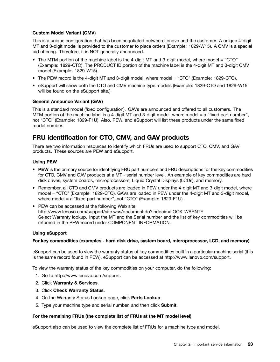 Lenovo 33472YU FRU identification for CTO, CMV, and GAV products, Custom Model Variant CMV, General Announce Variant GAV 