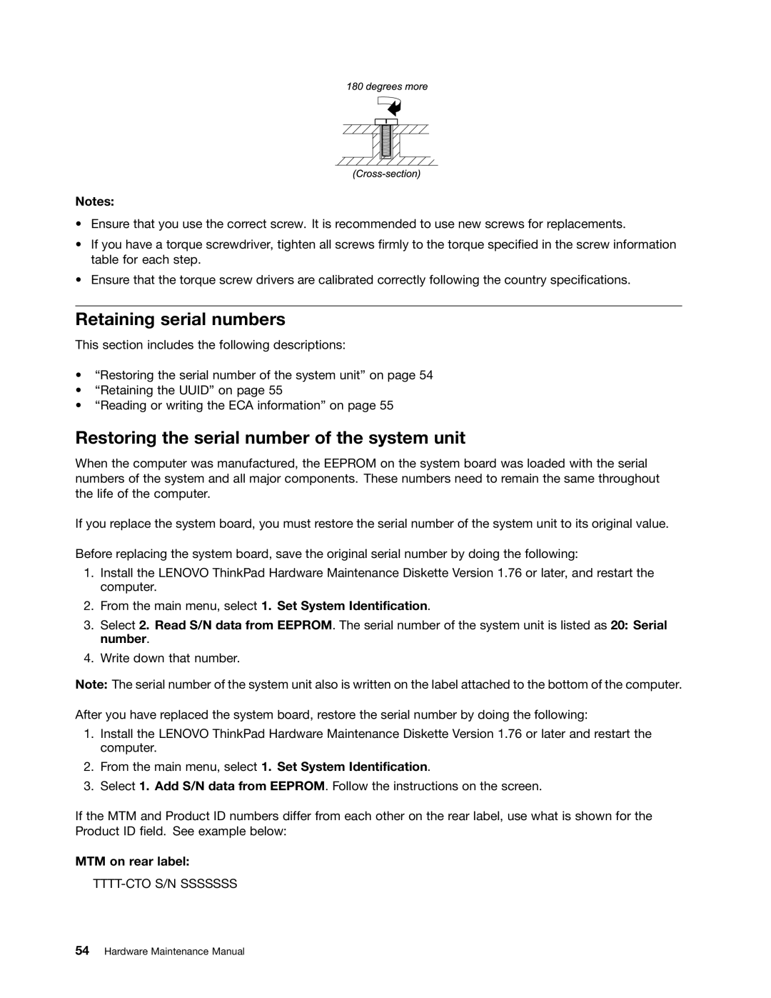 Lenovo S230U, 33472YU manual Retaining serial numbers, Restoring the serial number of the system unit, MTM on rear label 