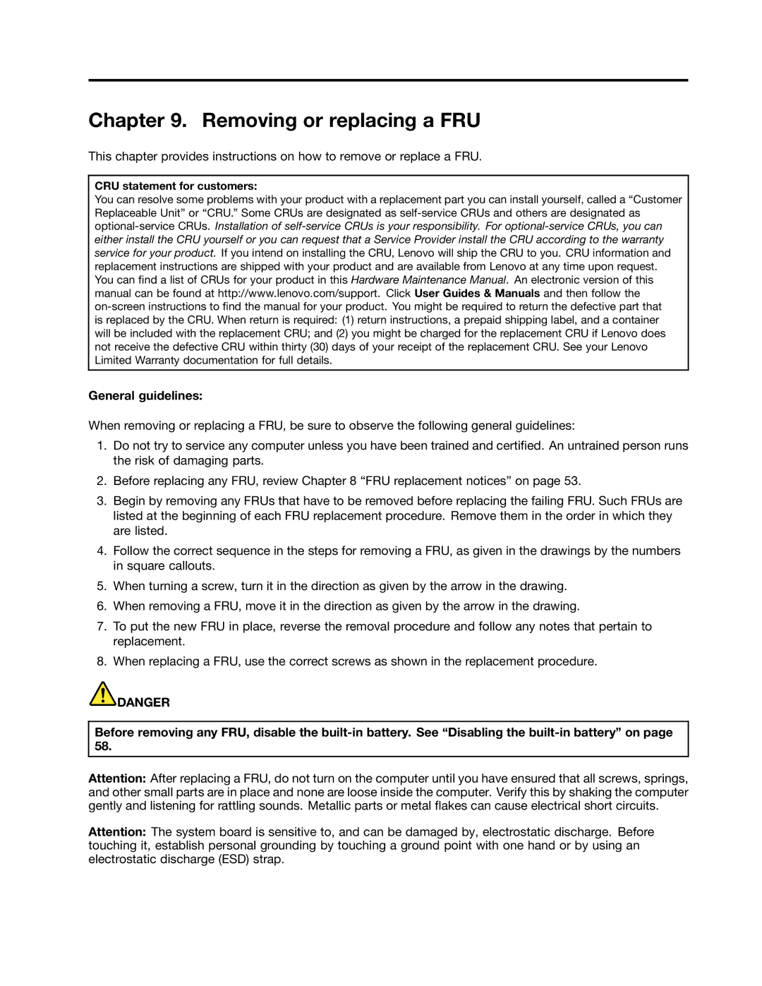 Lenovo 33472YU, S230U manual Removing or replacing a FRU, General guidelines 