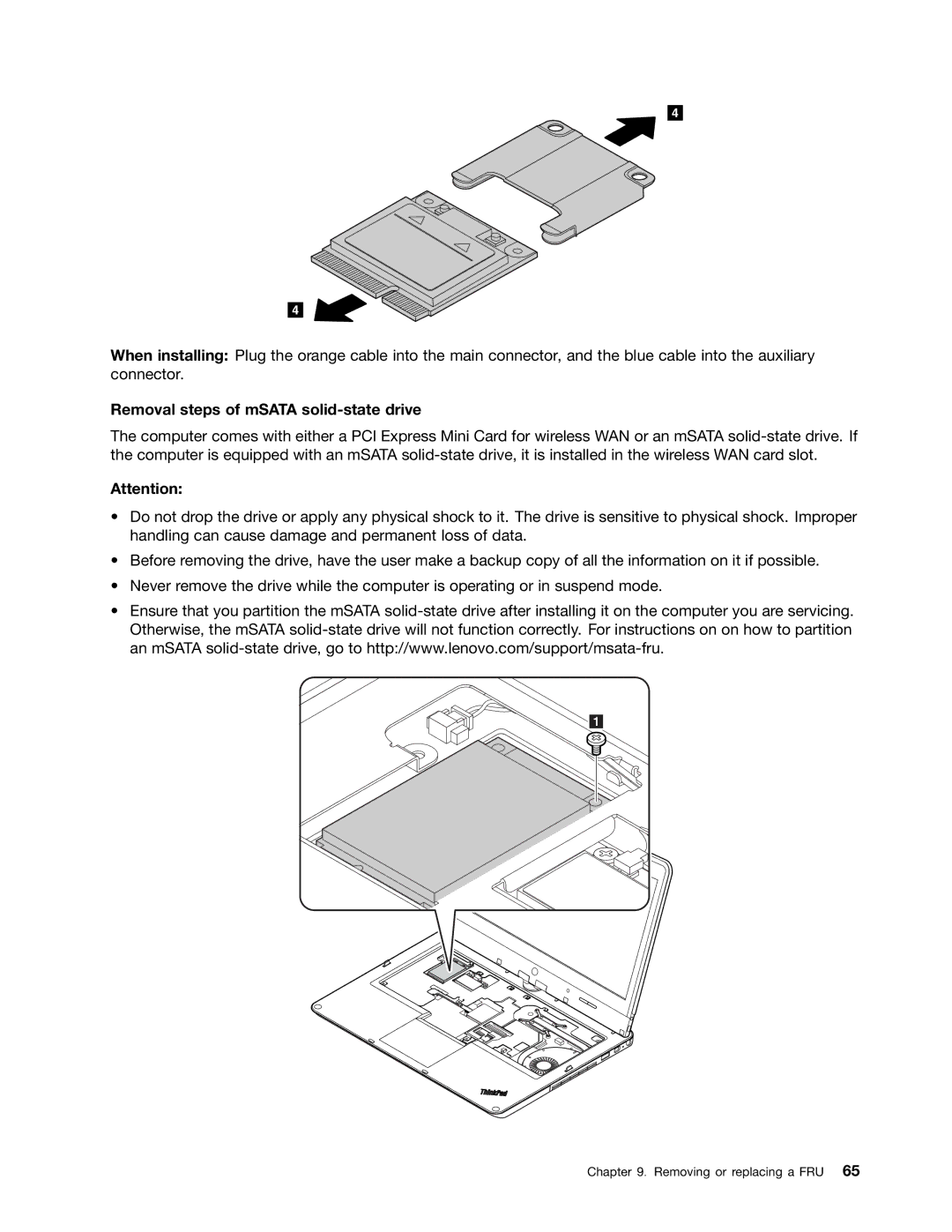 Lenovo 33472YU, S230U manual Removal steps of mSATA solid-state drive 