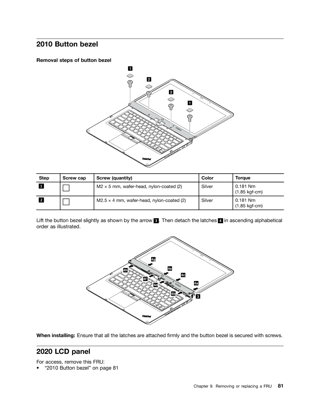 Lenovo 33472YU, S230U manual Button bezel, LCD panel, Removal steps of button bezel 