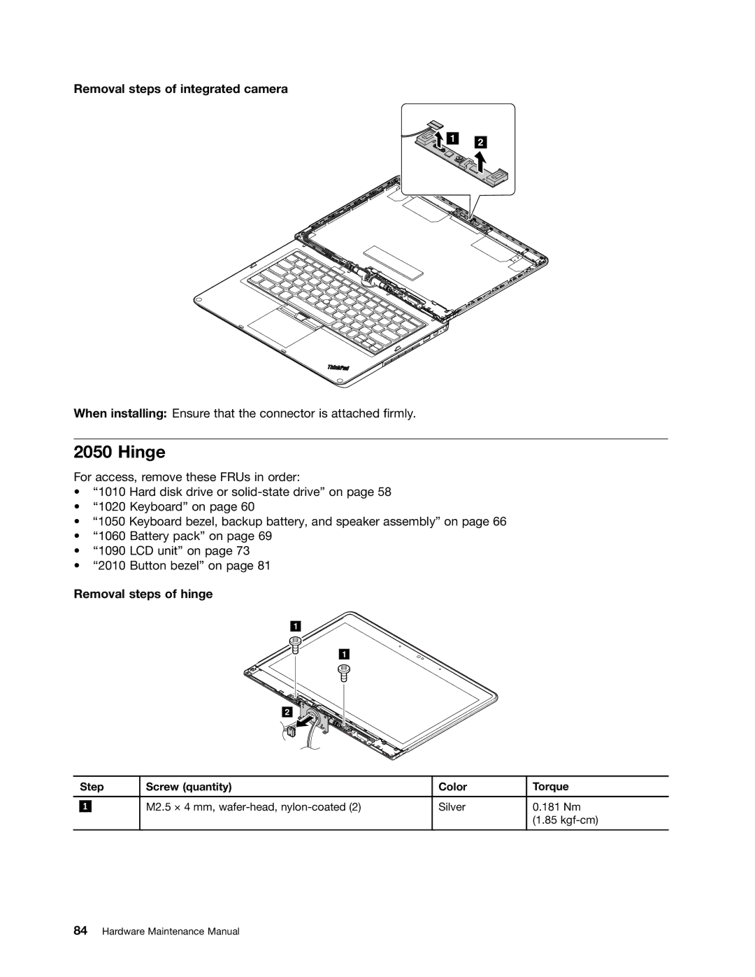 Lenovo S230U, 33472YU manual Hinge, Removal steps of integrated camera, Removal steps of hinge 