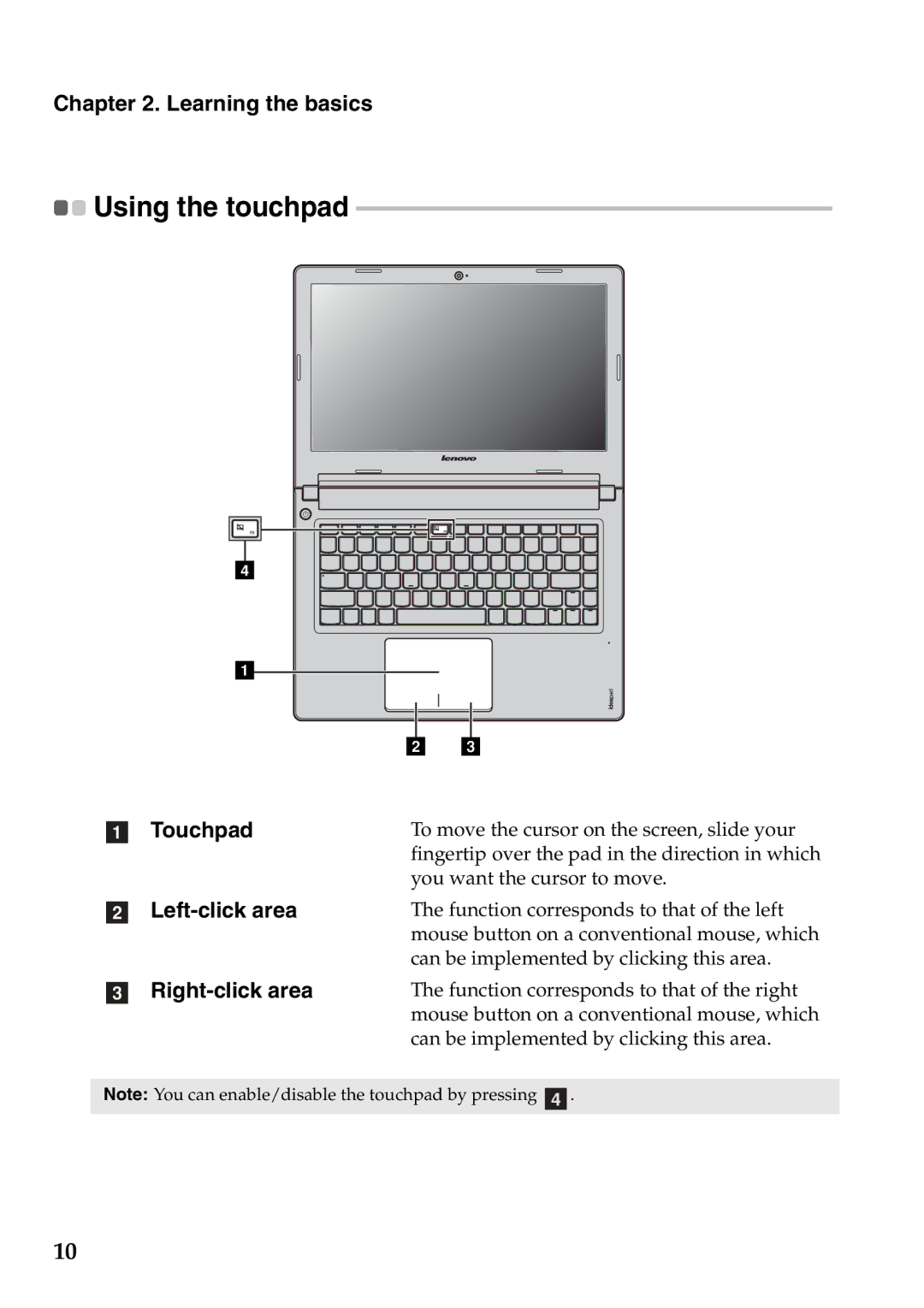 Lenovo S400U, 59RF0035 manual Using the touchpad, Left-click area, Right-click area 