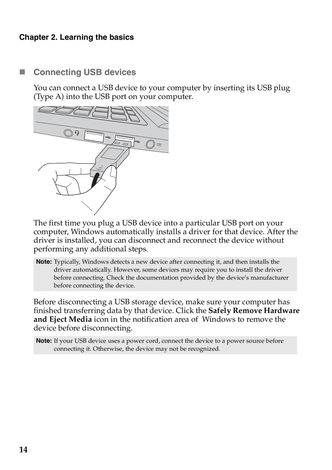 Lenovo S400U, 59RF0035 manual „ Connecting USB devices 