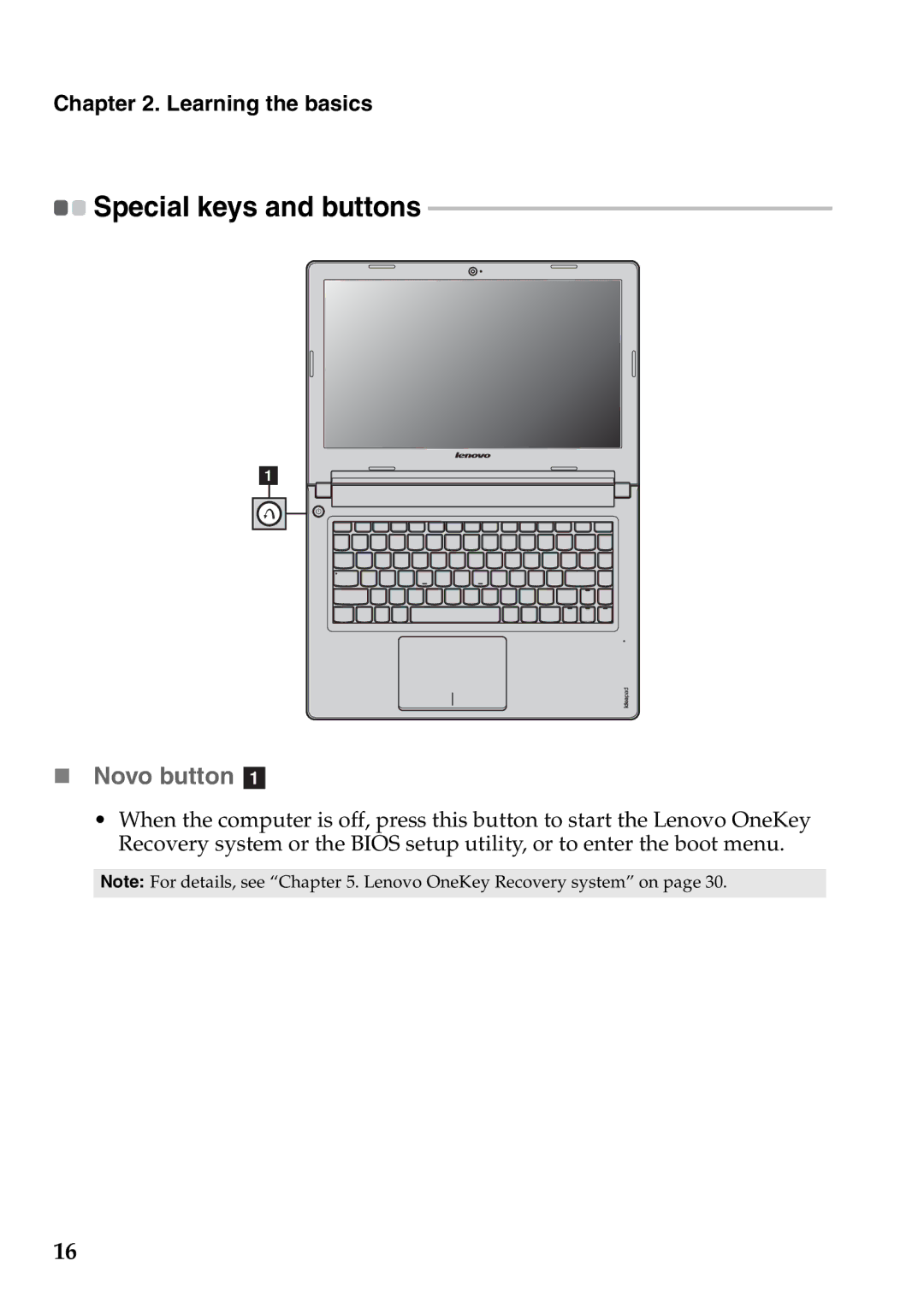 Lenovo S400U, 59RF0035 manual „ Novo button a, Special keys and buttons 