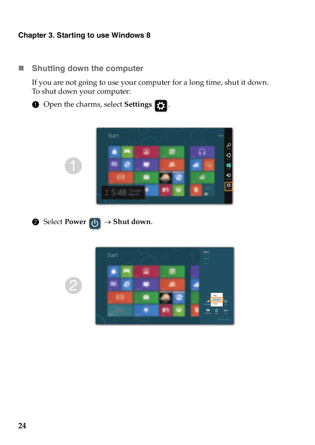 Lenovo S400U, 59RF0035 manual „ Shutting down the computer 