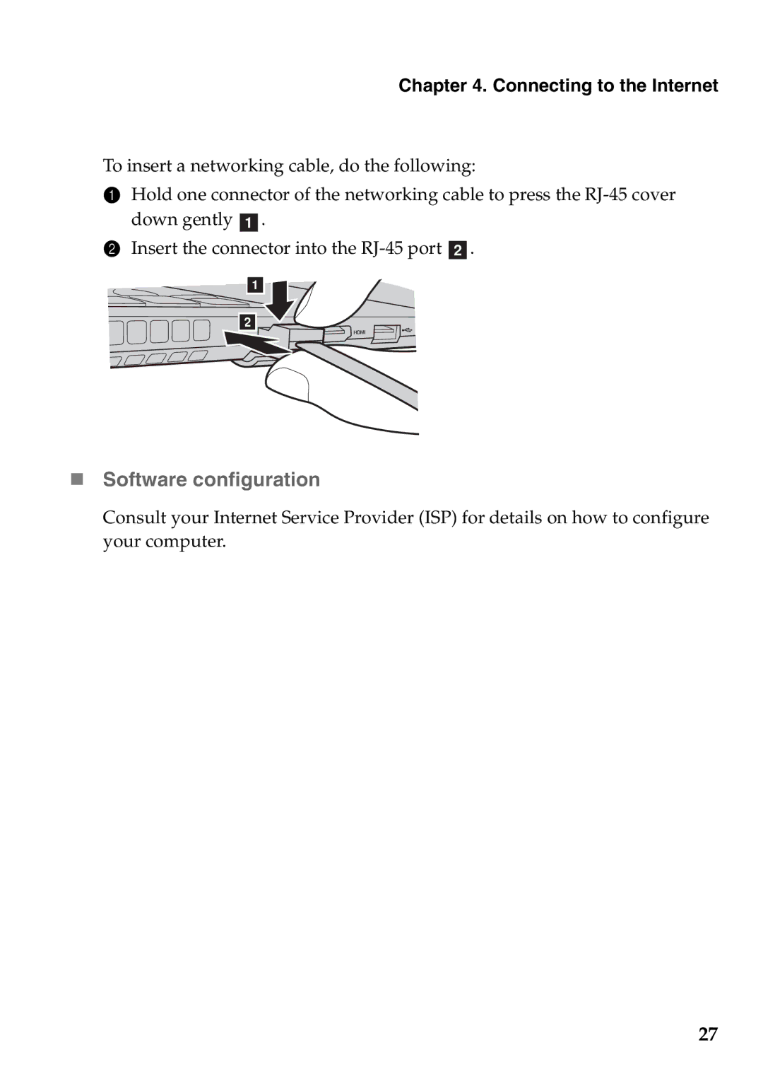 Lenovo 59RF0035, S400U manual „ Software configuration, Connecting to the Internet 