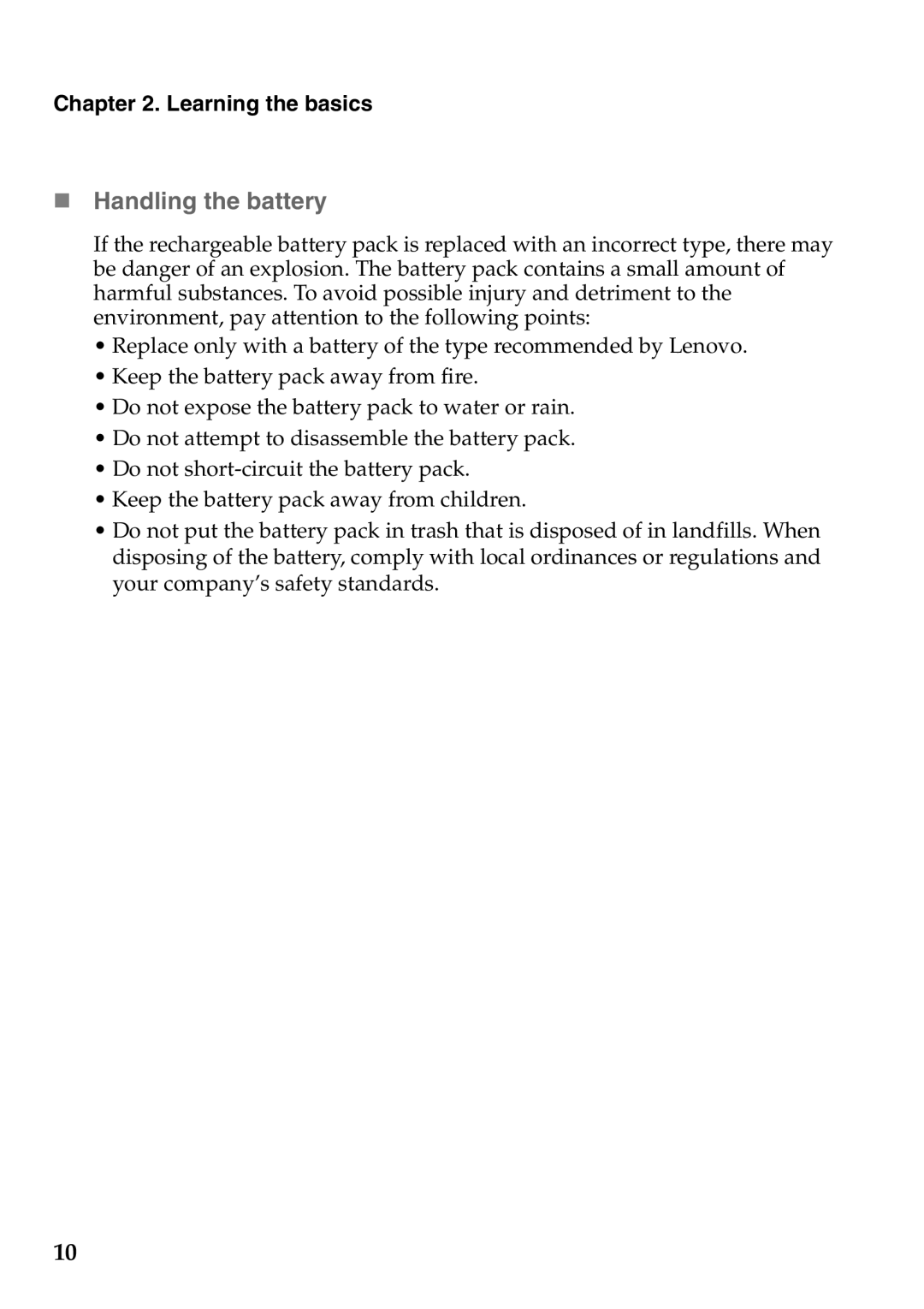 Lenovo S400, S405, S300 manual „ Handling the battery 