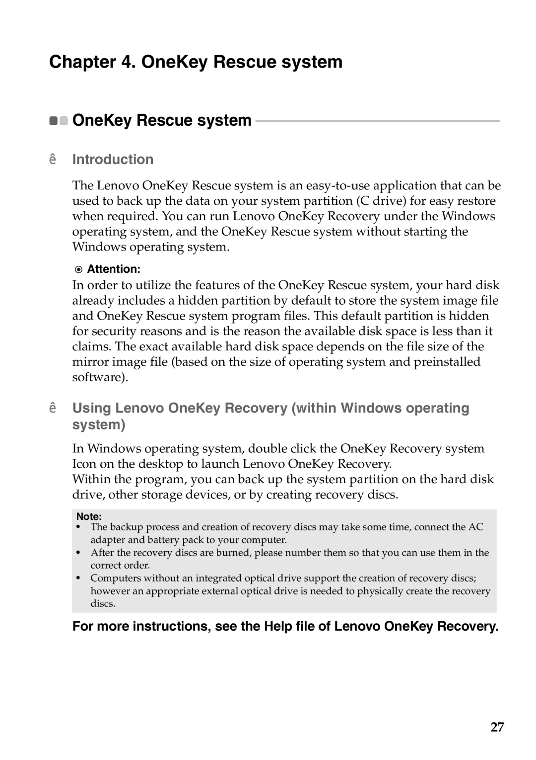 Lenovo S300, S405, S400 manual OneKey Rescue system, „ Introduction 