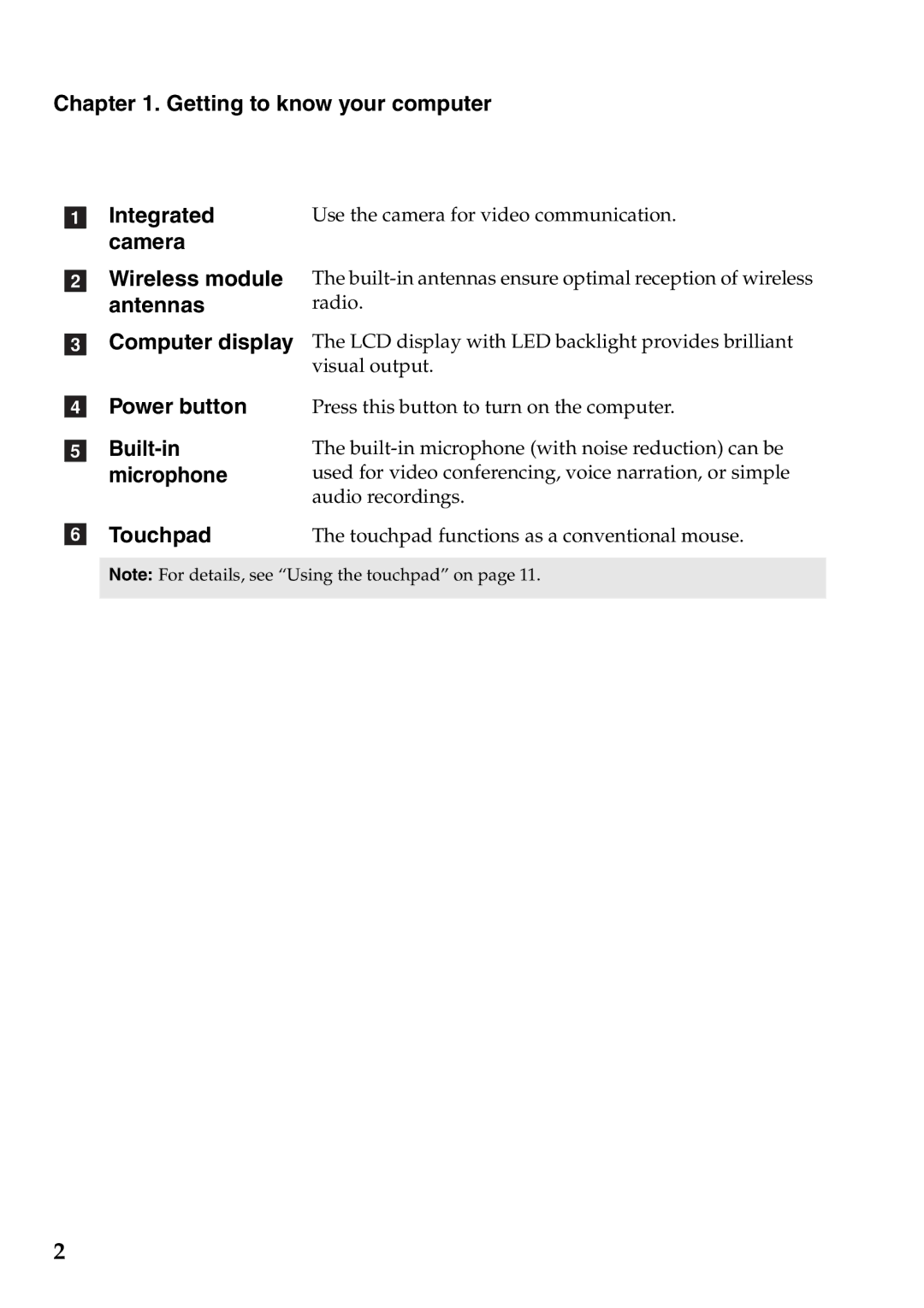 Lenovo S405, S300, S400 manual Getting to know your computer Integrated, Touchpad 