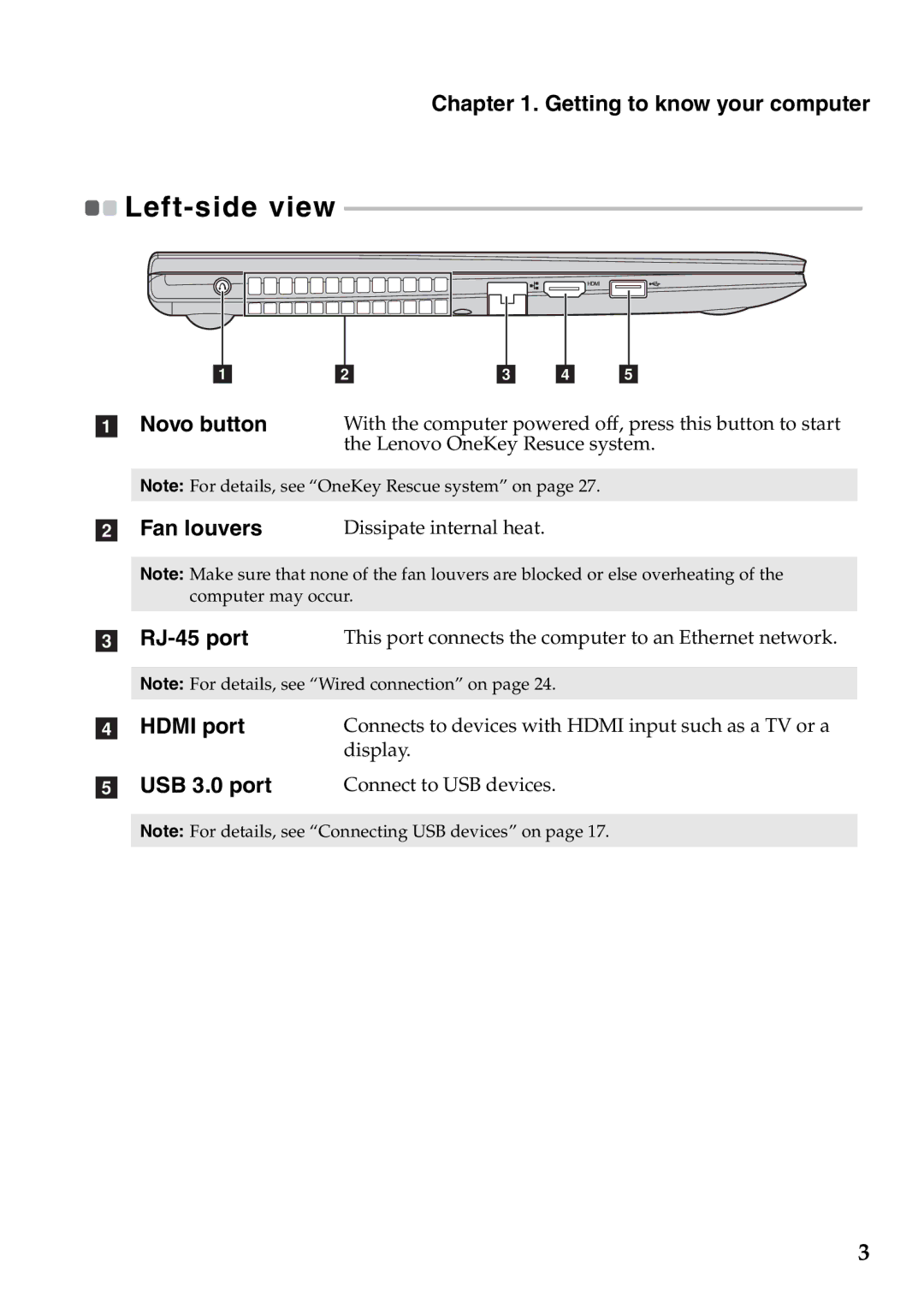 Lenovo S300, S405, S400 manual Left-side view 