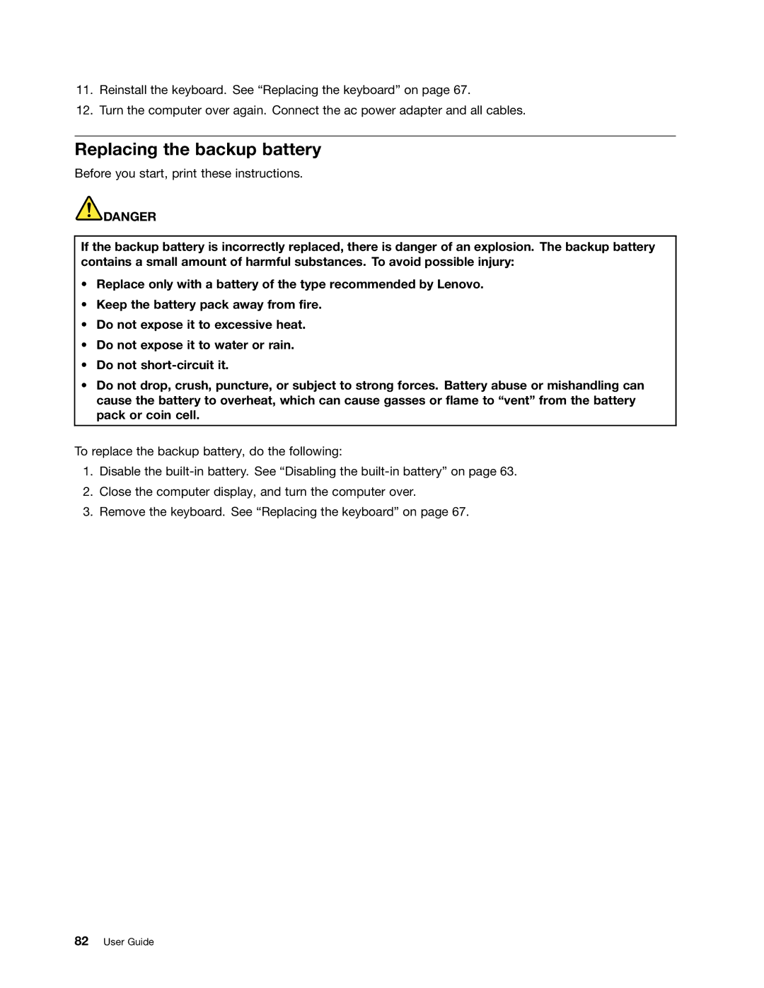 Lenovo S430 manual Replacing the backup battery 