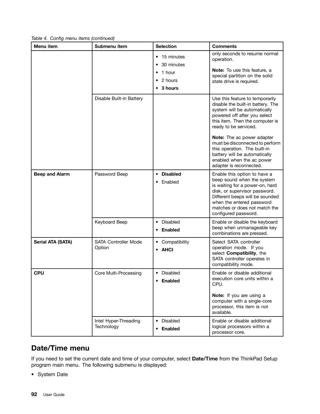 Lenovo S430 manual Date/Time menu, Hours, Beep and Alarm, Serial ATA Sata, Select Compatibility 