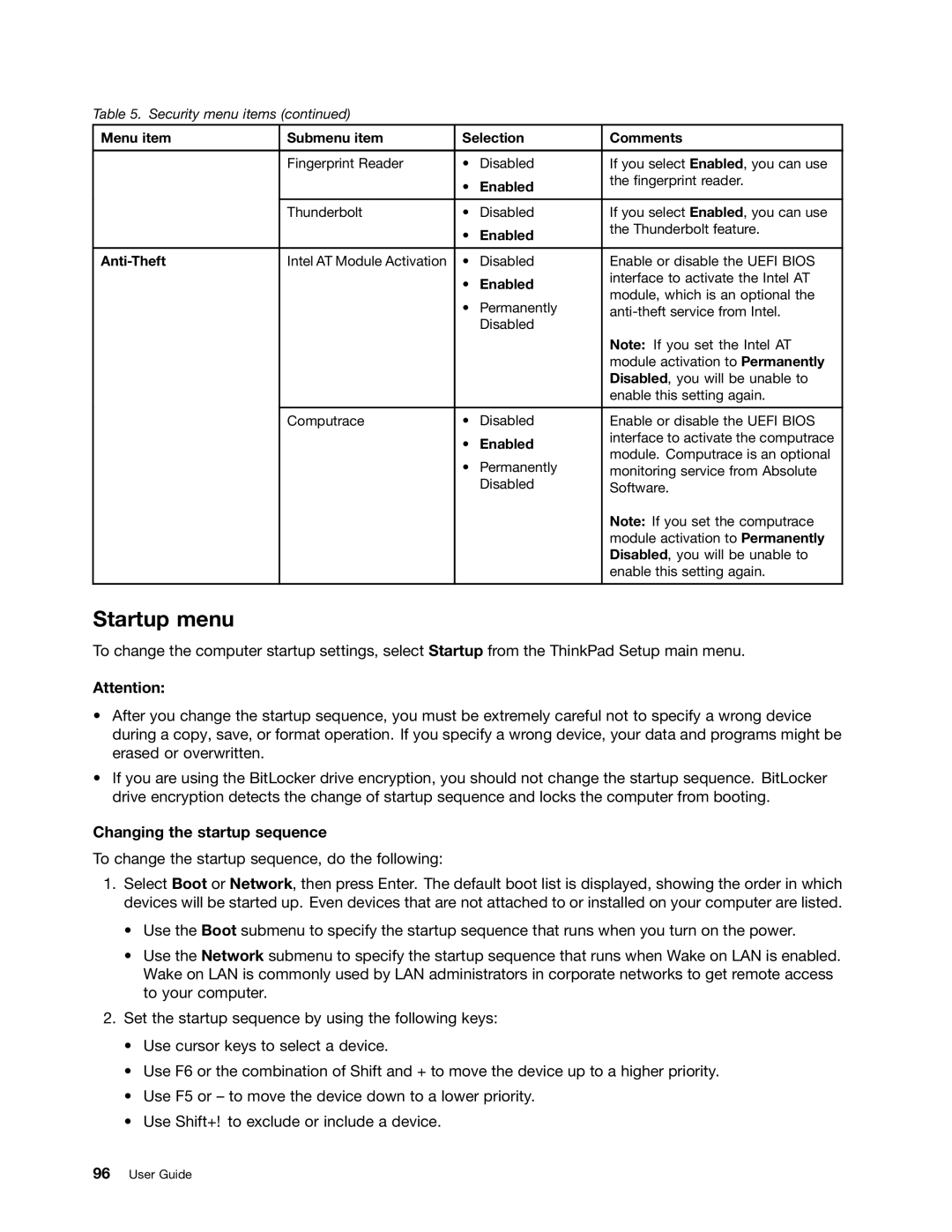 Lenovo S430 manual Startup menu, Changing the startup sequence, Anti-Theft 