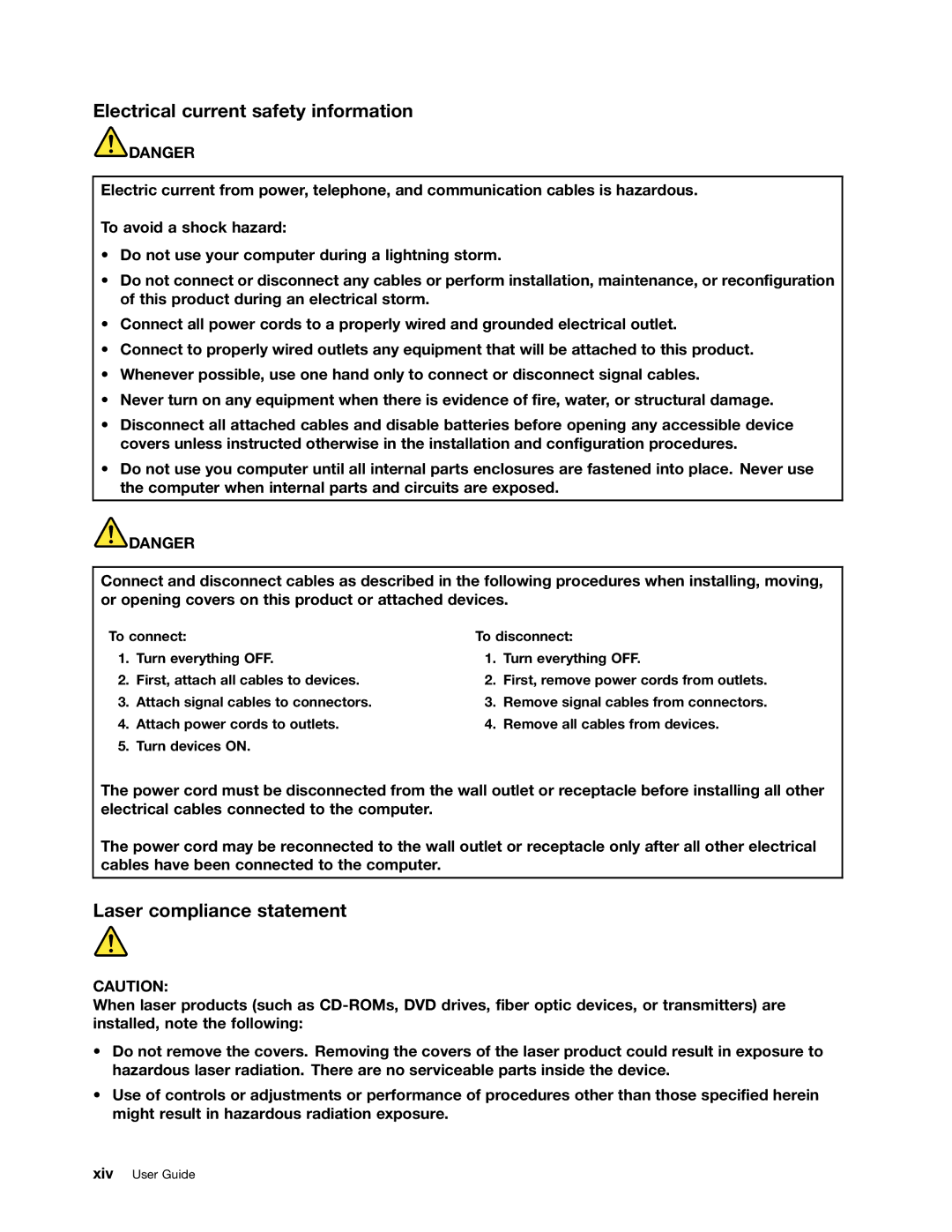 Lenovo S430 manual Electrical current safety information, Laser compliance statement 