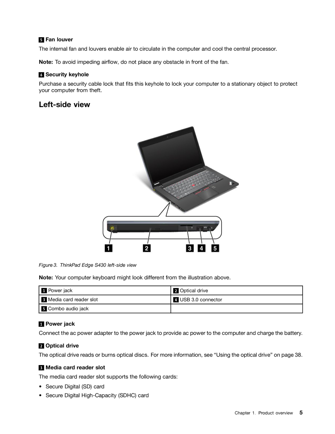 Lenovo S430 manual Left-side view 