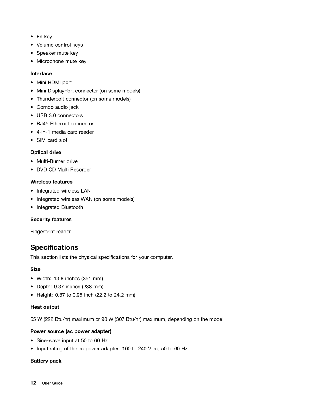 Lenovo S430 manual Specifications 