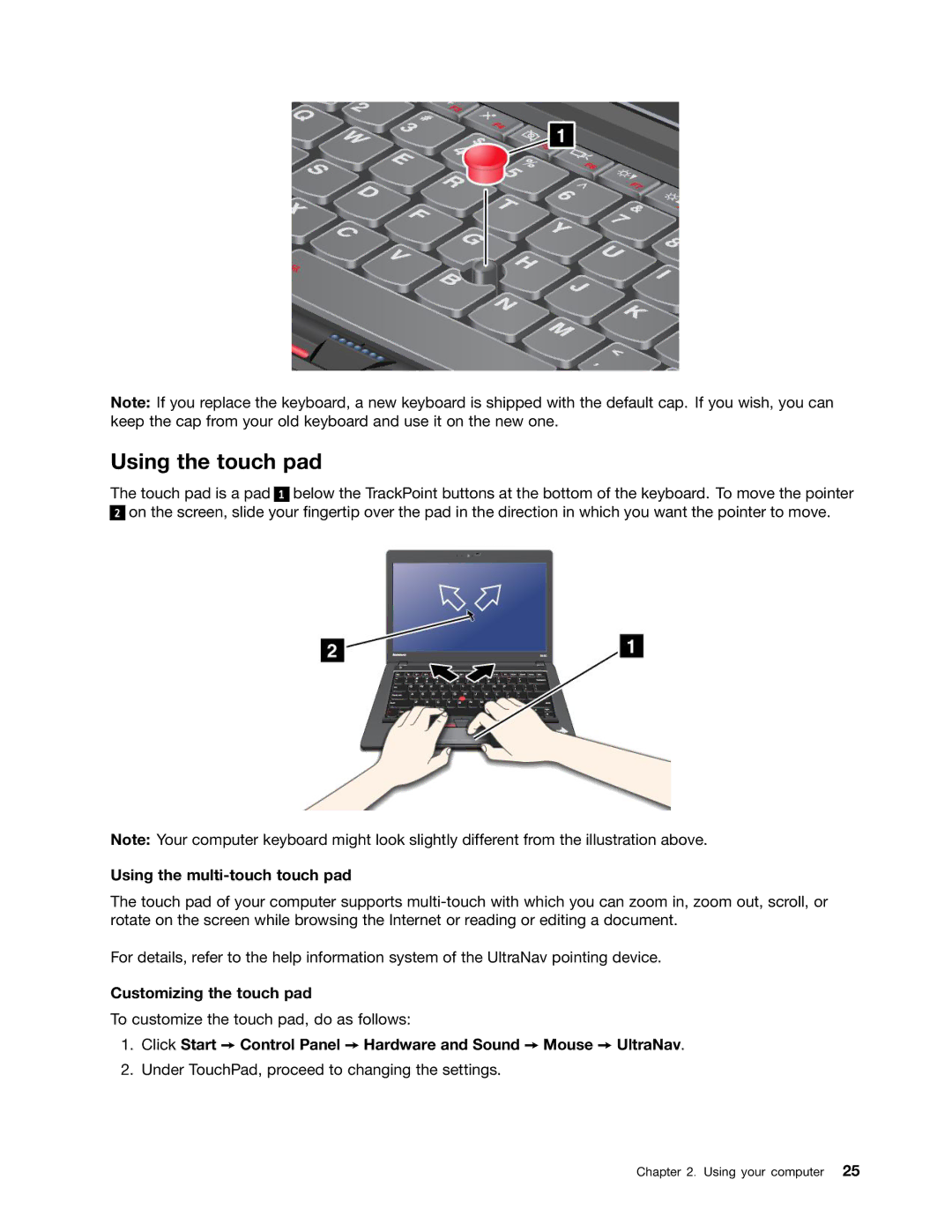 Lenovo S430 manual Using the touch pad, Using the multi-touch touch pad, Customizing the touch pad 