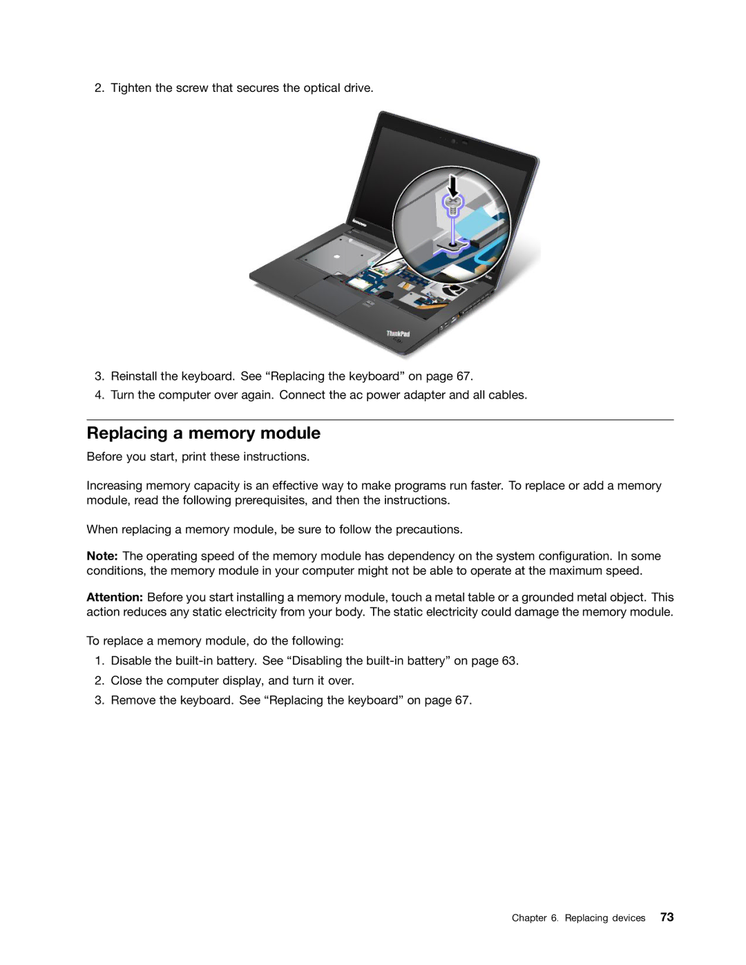 Lenovo S430 manual Replacing a memory module 