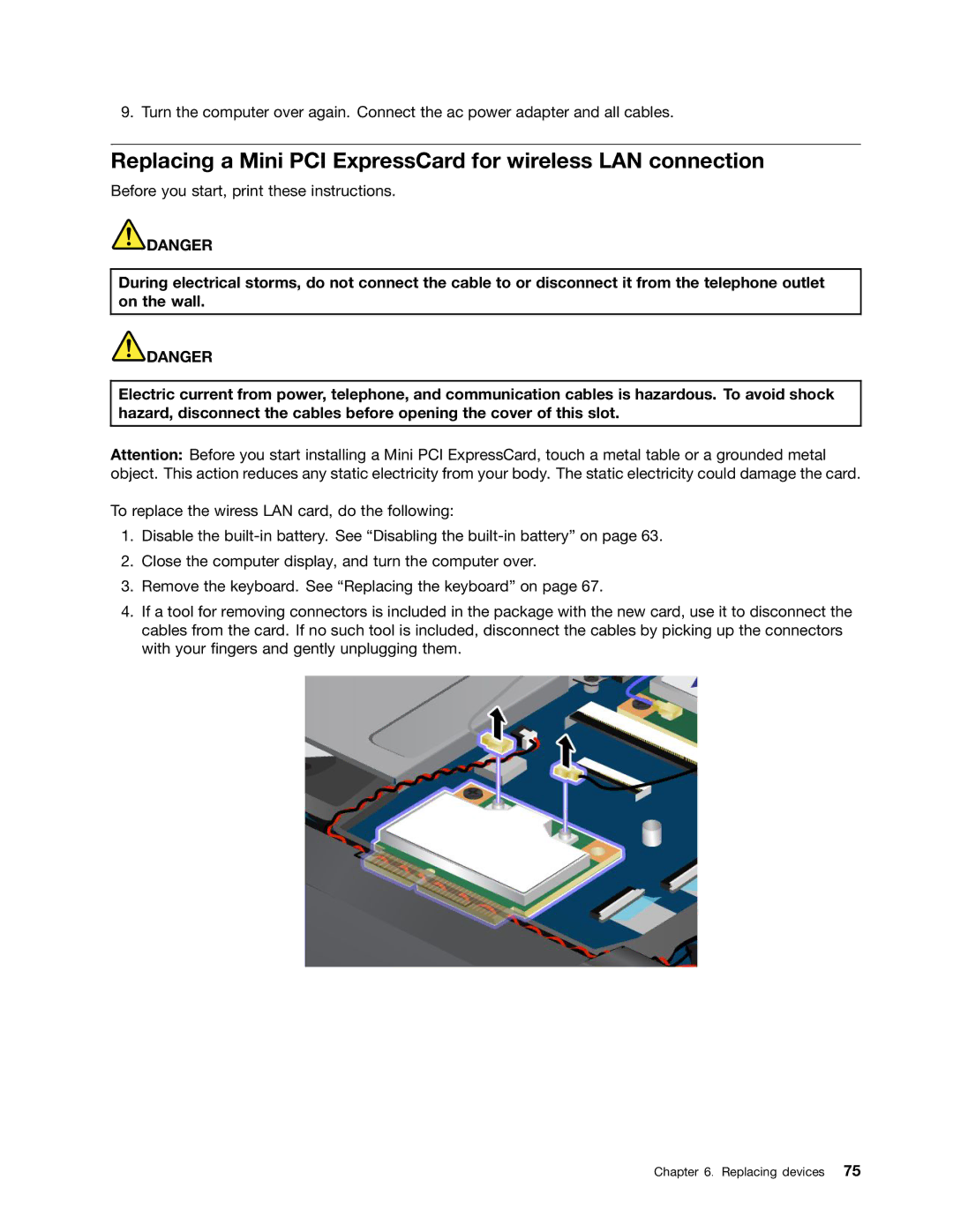 Lenovo S430 manual Replacing a Mini PCI ExpressCard for wireless LAN connection 