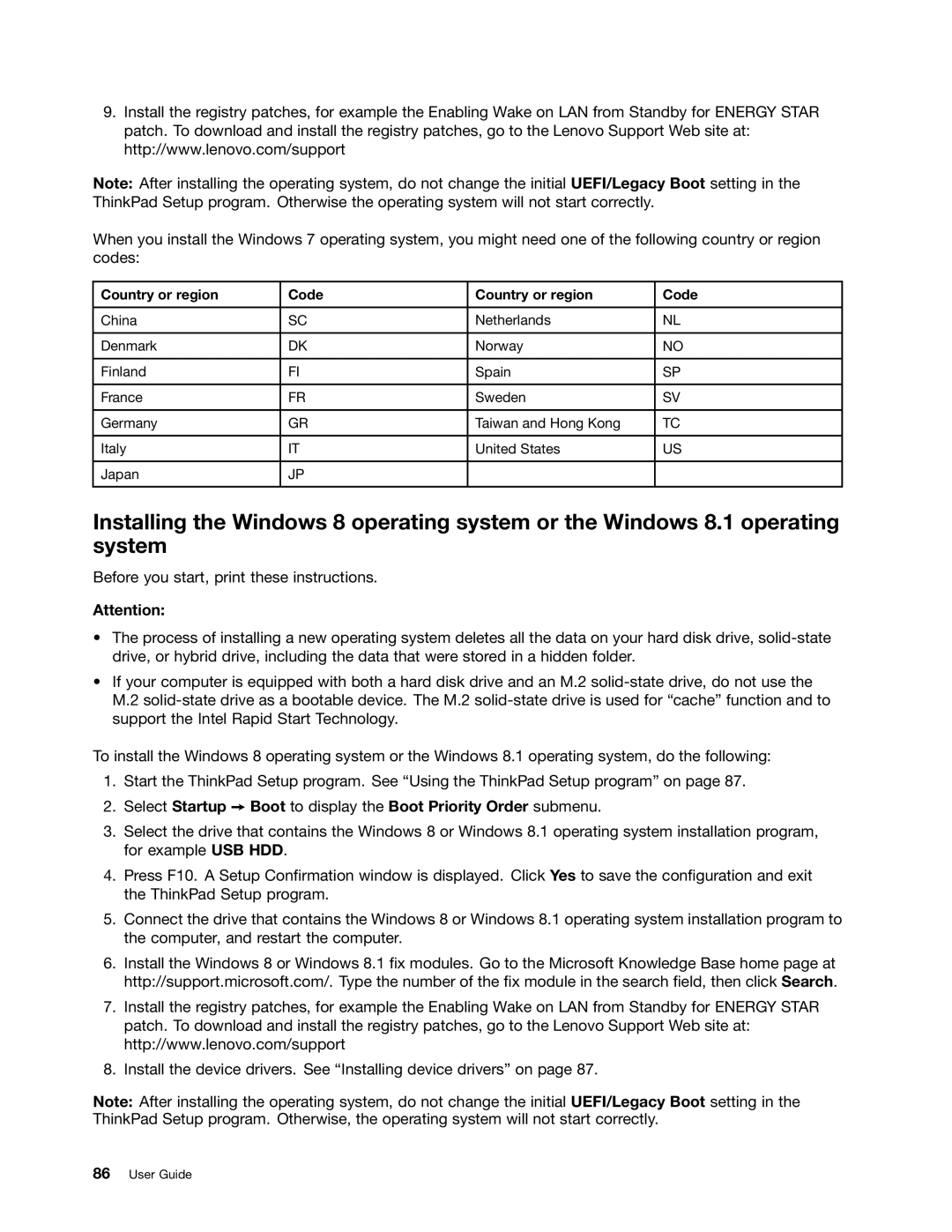 Lenovo S540 manual Country or region Code 