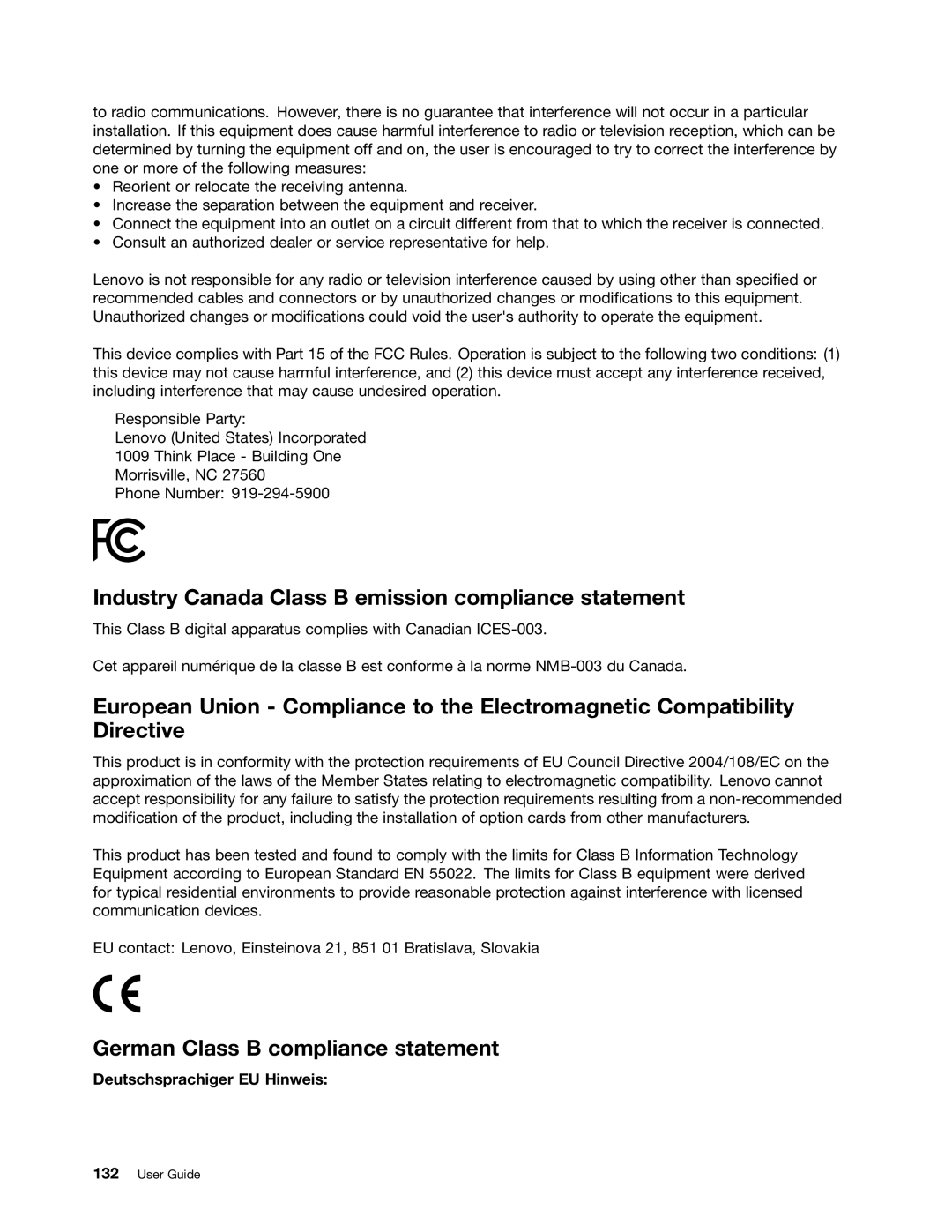 Lenovo S540 manual Industry Canada Class B emission compliance statement, German Class B compliance statement 