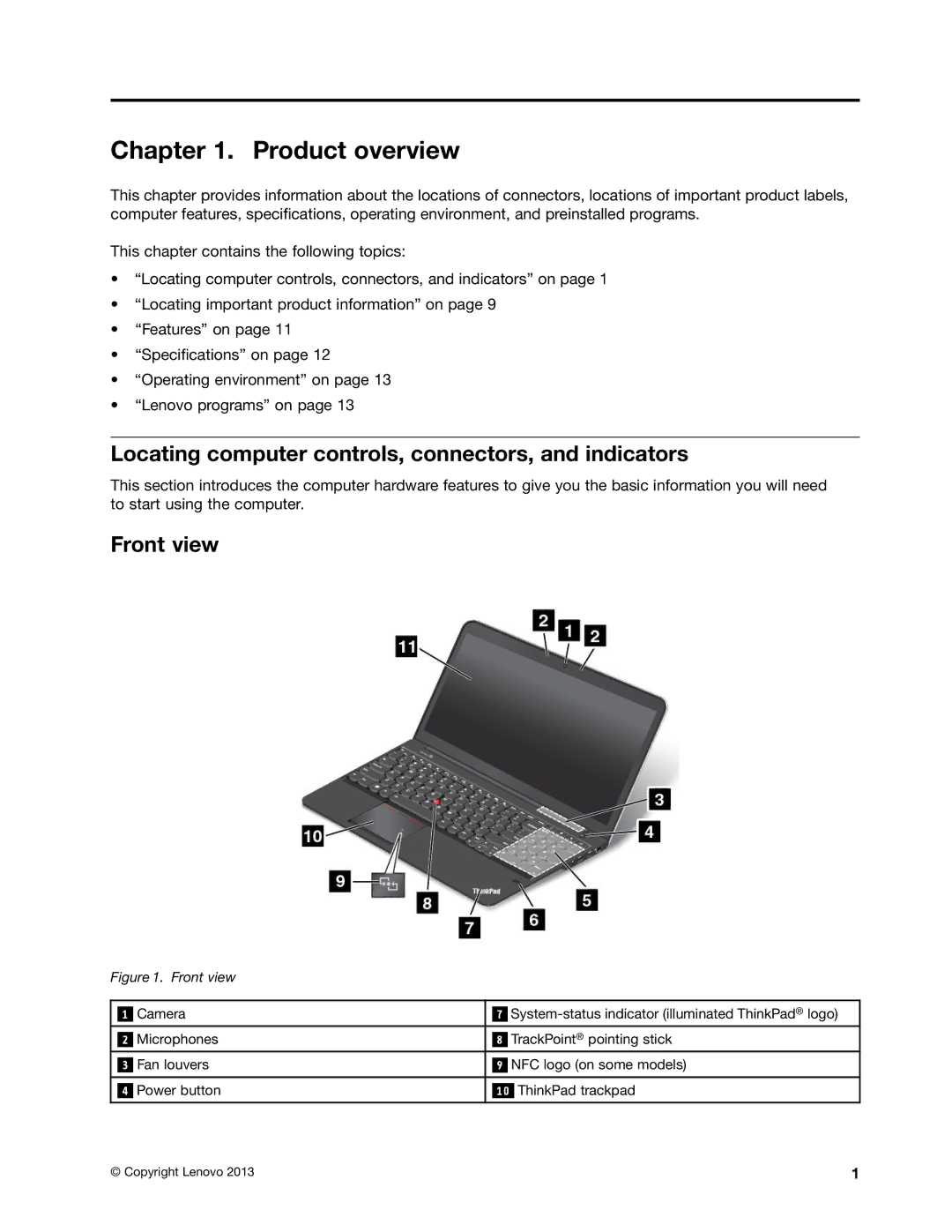 Lenovo S540 manual Product overview, Locating computer controls, connectors, and indicators, Front view 