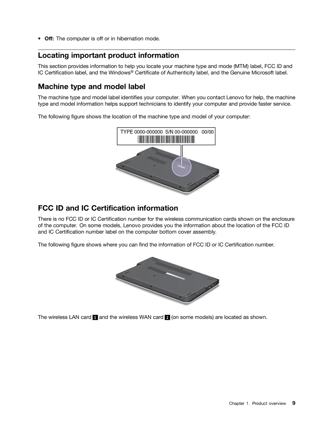 Lenovo S540 Locating important product information, Machine type and model label, FCC ID and IC Certification information 