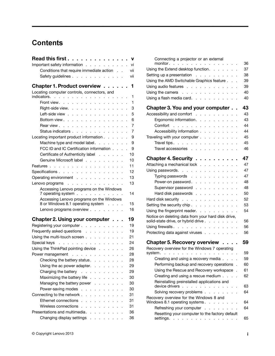 Lenovo S540 manual Contents 