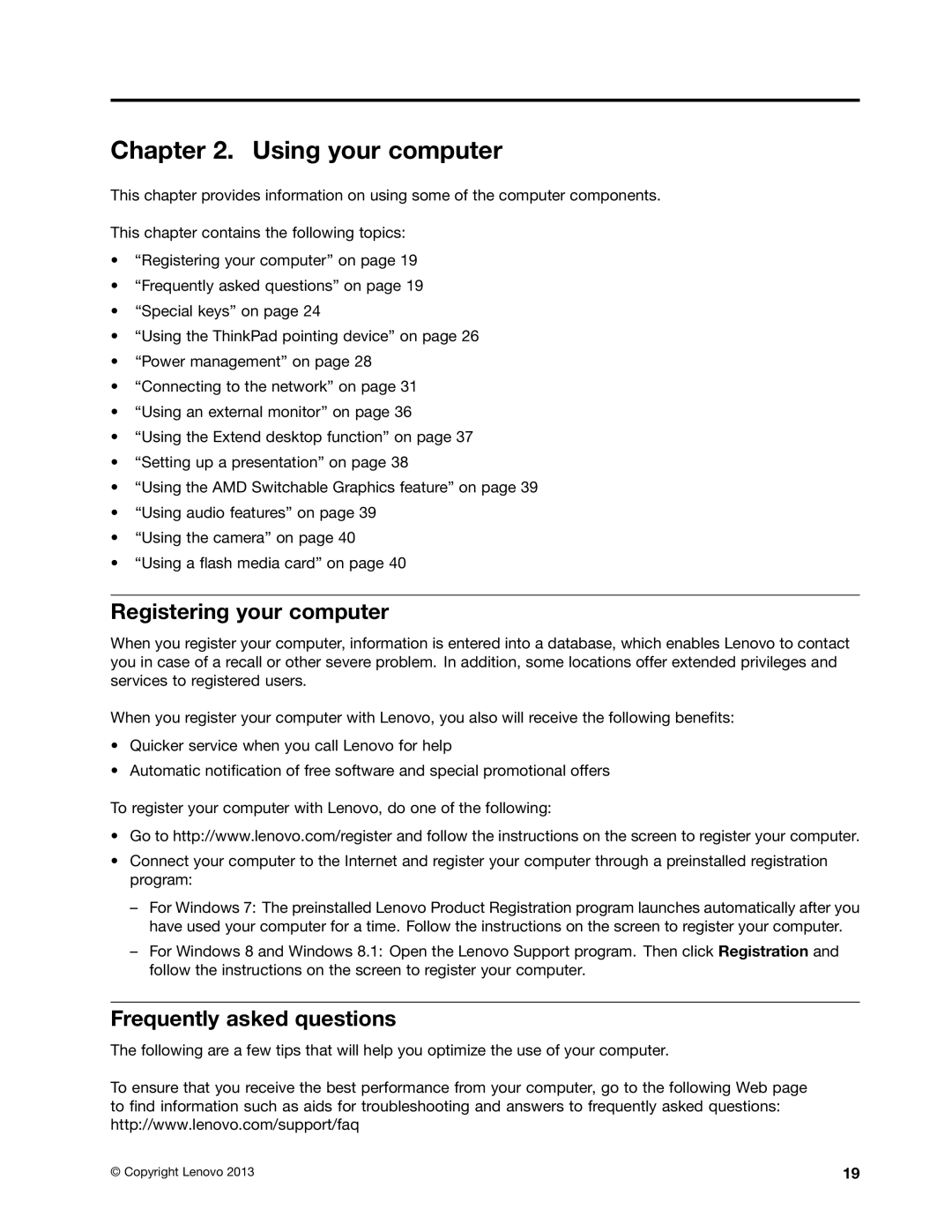 Lenovo S540 manual Using your computer, Registering your computer, Frequently asked questions 