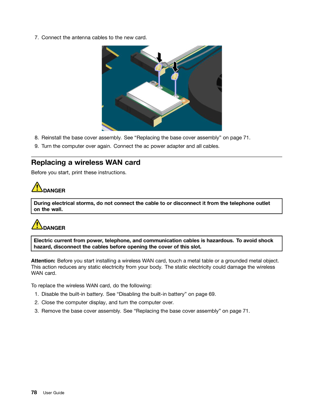 Lenovo S540 manual Replacing a wireless WAN card 