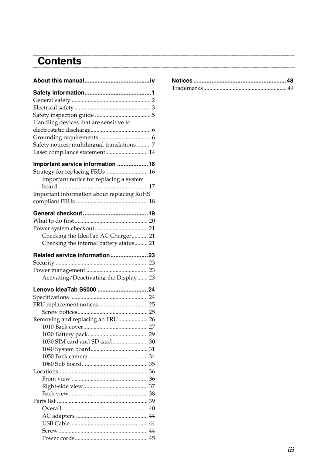 Lenovo S6000L manual Contents 