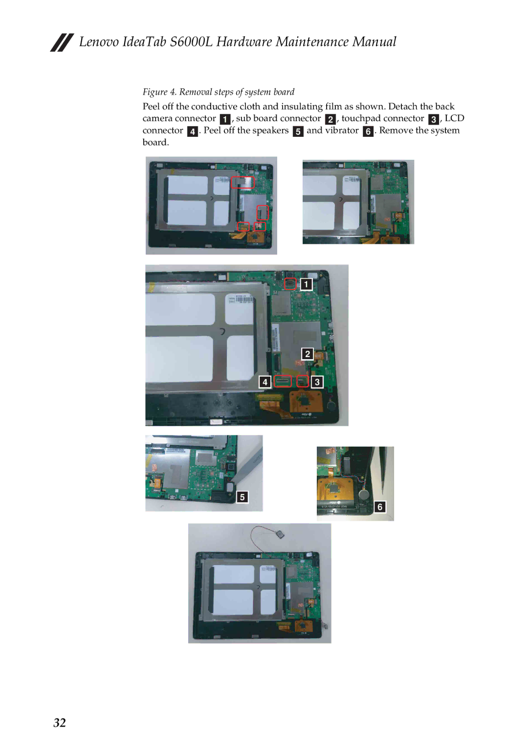 Lenovo S6000L manual Removal steps of system board 