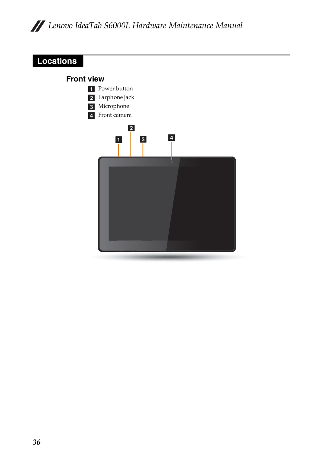 Lenovo S6000L manual Locations, Front view 