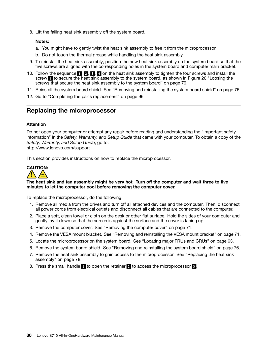 Lenovo S710 manual Replacing the microprocessor 