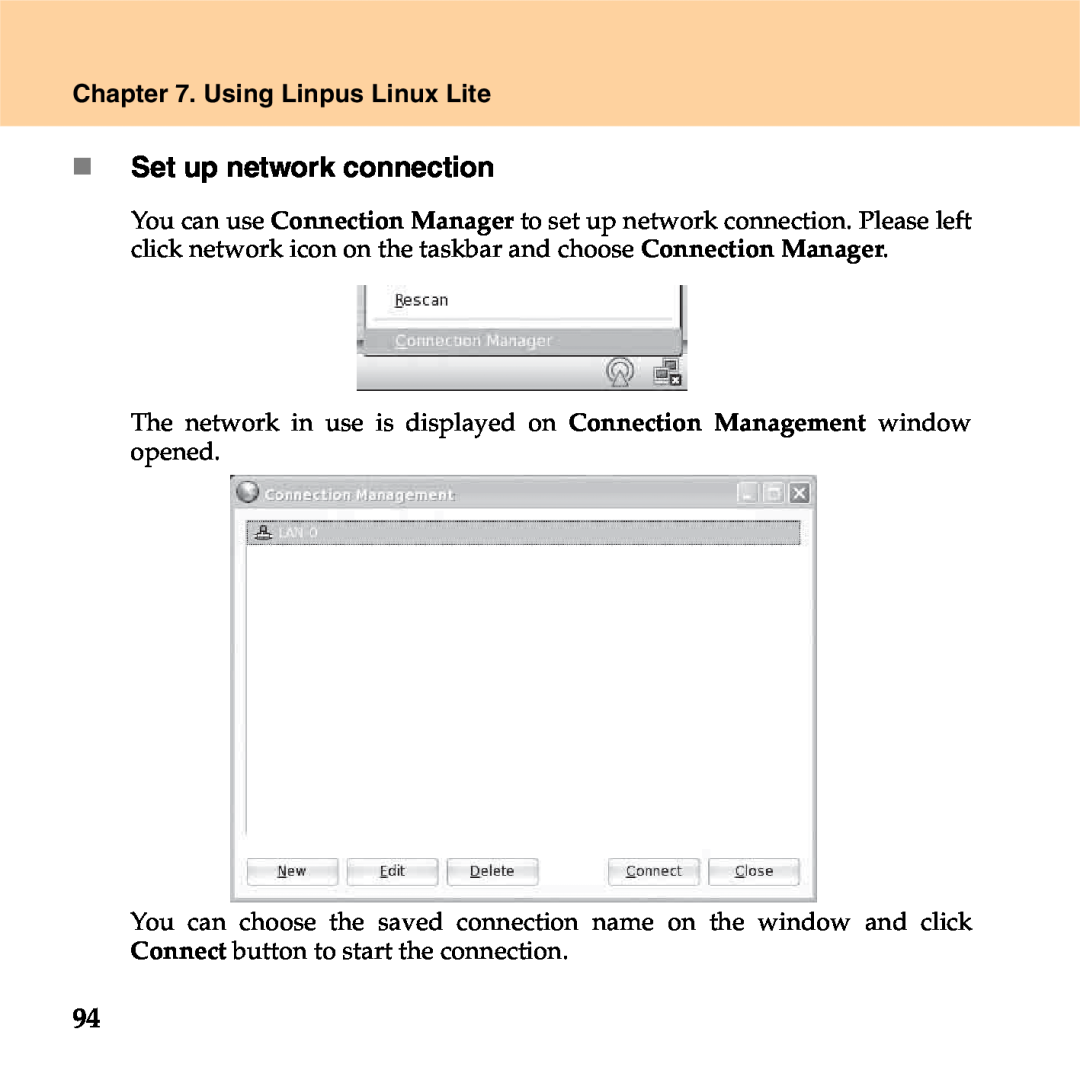 Lenovo S9 manual „ Set up network connection, Using Linpus Linux Lite 