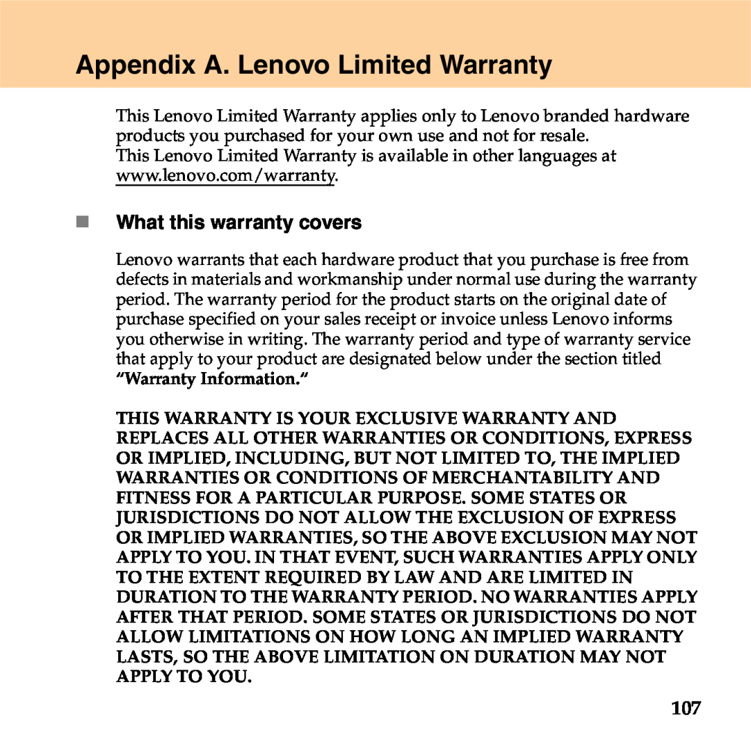 Lenovo S9 manual Appendix A. Lenovo Limited Warranty, „ What this warranty covers 