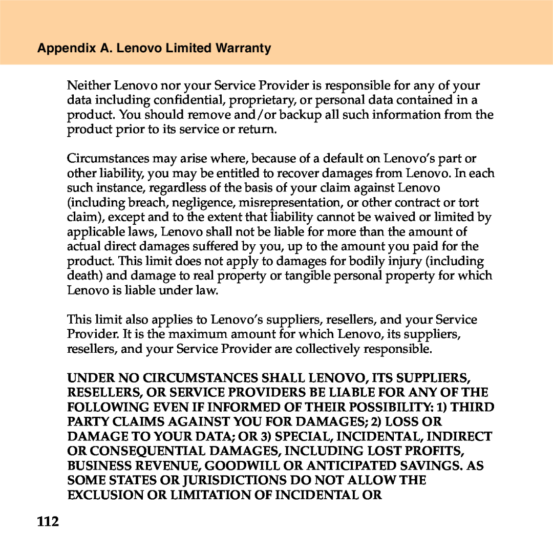Lenovo S9 manual Appendix A. Lenovo Limited Warranty 