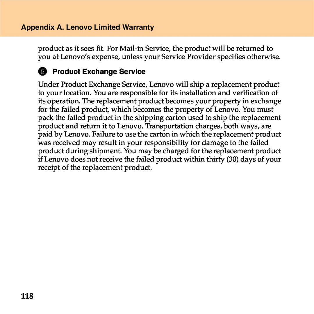 Lenovo S9 manual Appendix A. Lenovo Limited Warranty, Product Exchange Service 