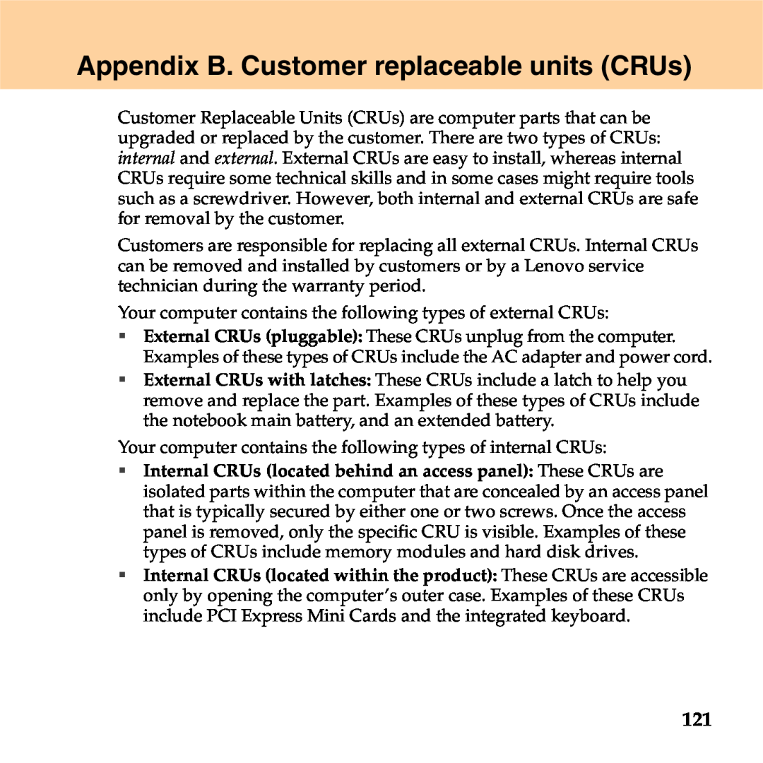 Lenovo S9 manual Appendix B. Customer replaceable units CRUs 