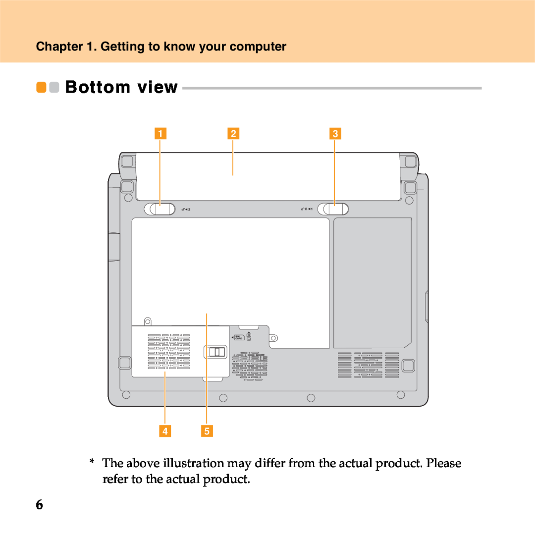 Lenovo S9 manual Bottom view, Getting to know your computer, a b c d e 