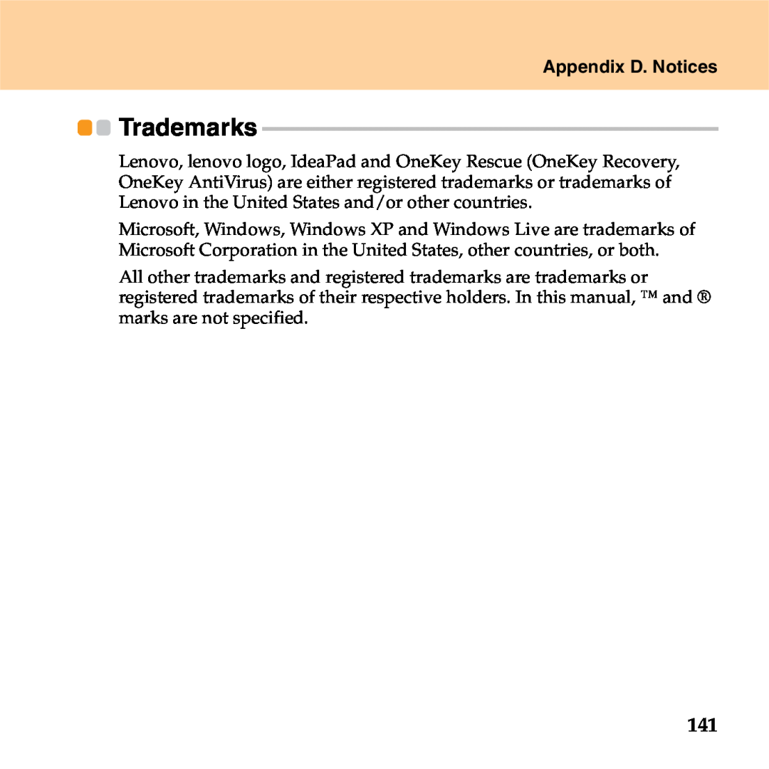 Lenovo S9 manual Appendix D. Notices, Trademarks 
