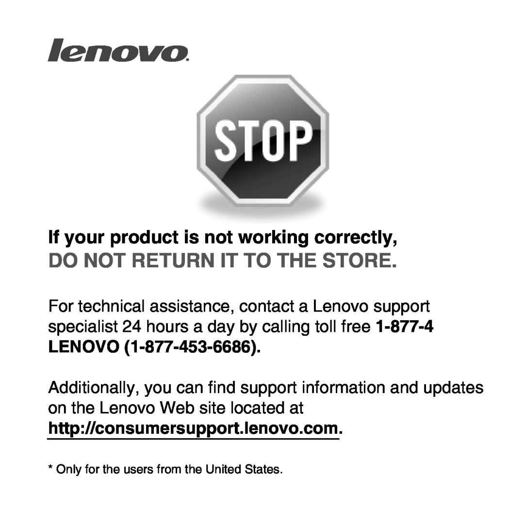 Lenovo S9 manual If your product is not working correctly, Lenovo, Do Not Return It To The Store 