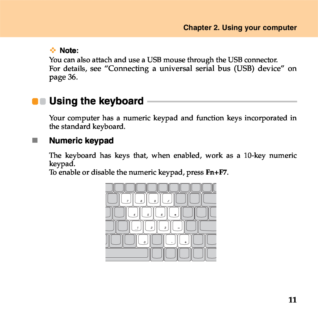 Lenovo S9 manual Using the keyboard, „ Numeric keypad, Using your computer 