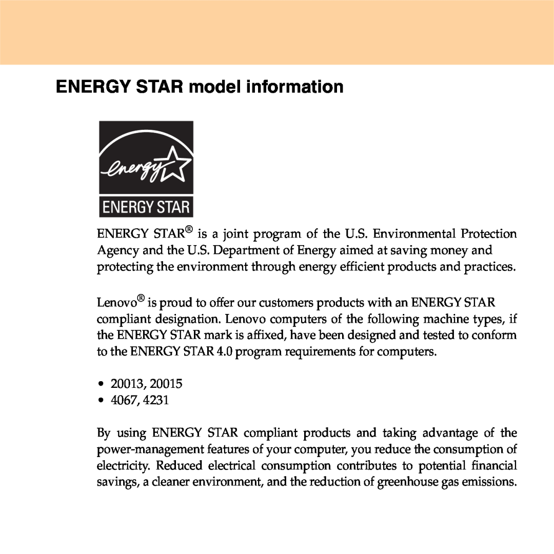 Lenovo S9 manual ENERGY STAR model information 