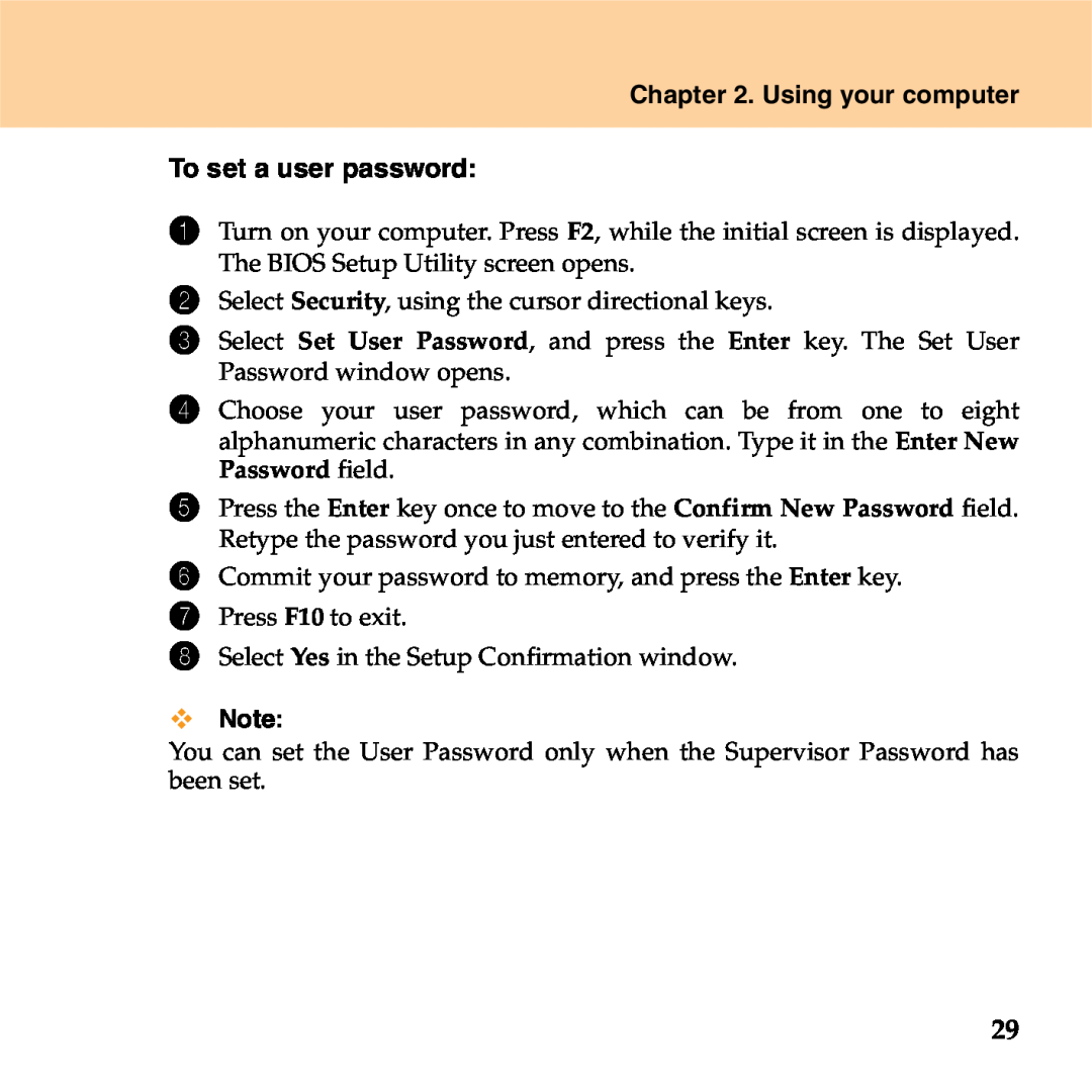 Lenovo S9 manual Using your computer, To set a user password 