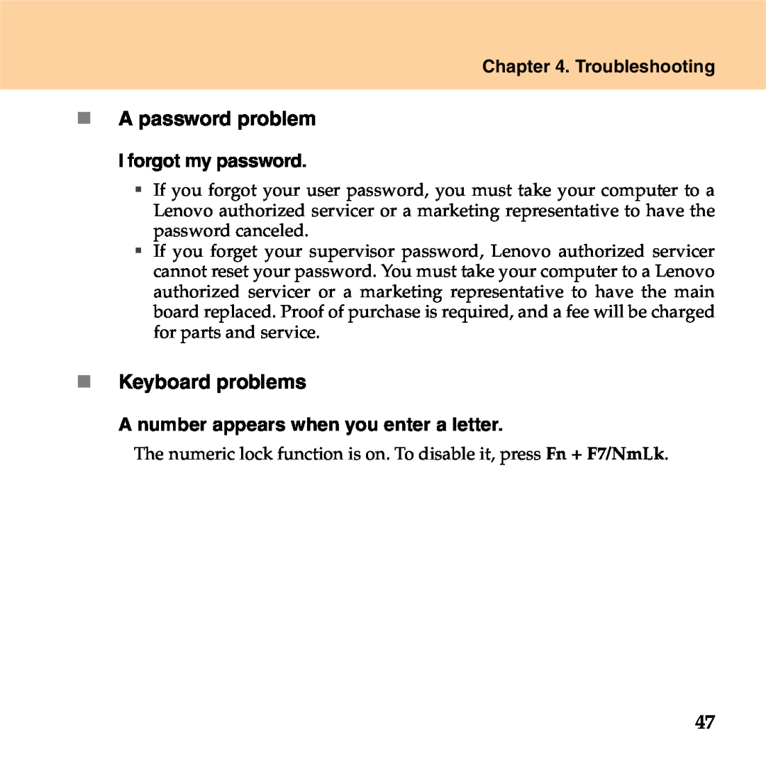 Lenovo S9 manual „ A password problem, „ Keyboard problems, Troubleshooting, I forgot my password 