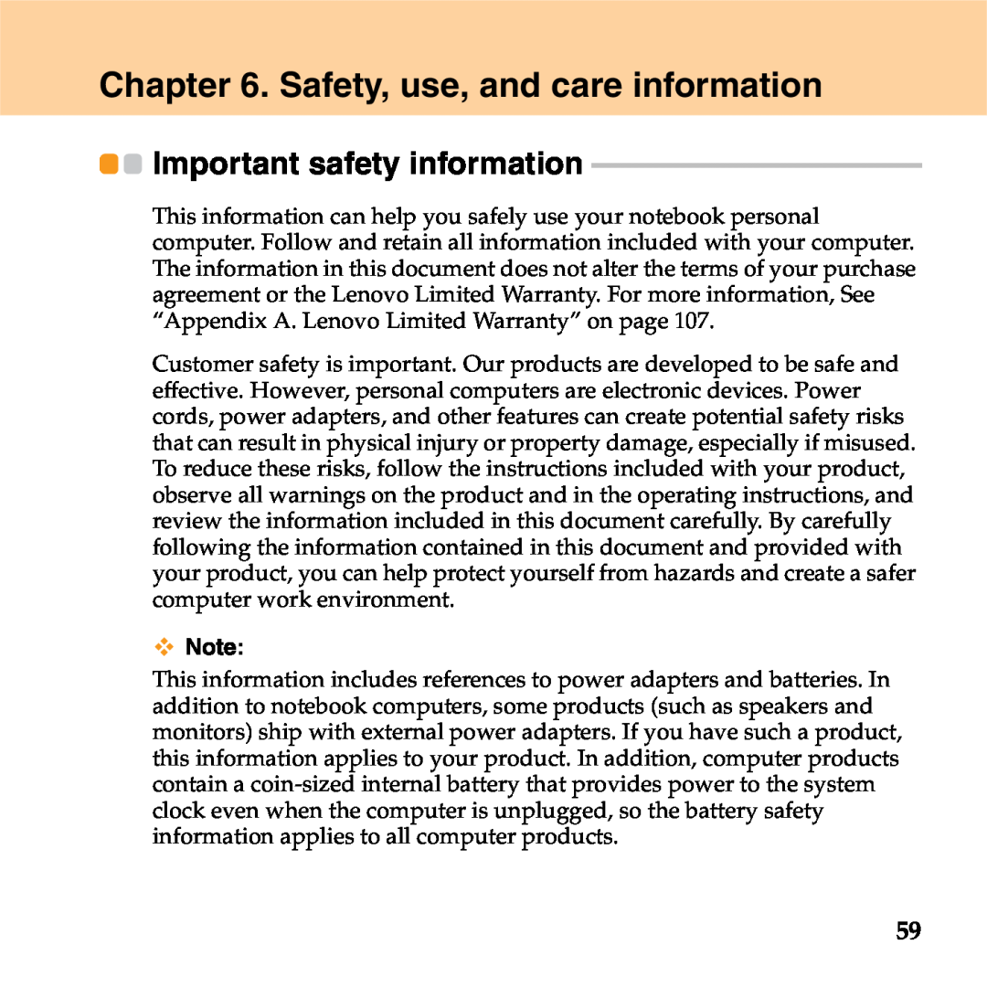 Lenovo S9 manual Safety, use, and care information, Important safety information 