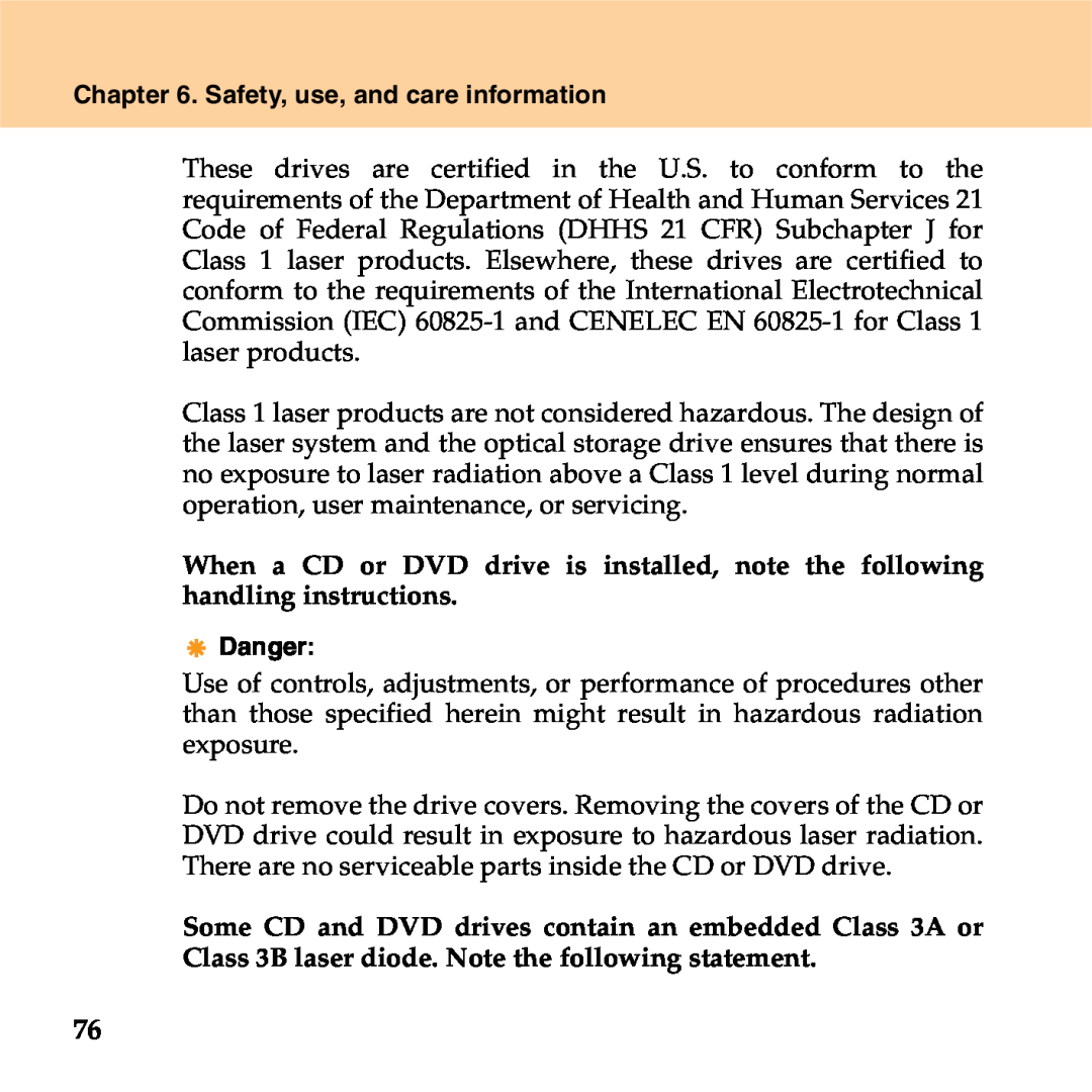 Lenovo S9 Safety, use, and care information, When a CD or DVD drive is installed, note the following handling instructions 