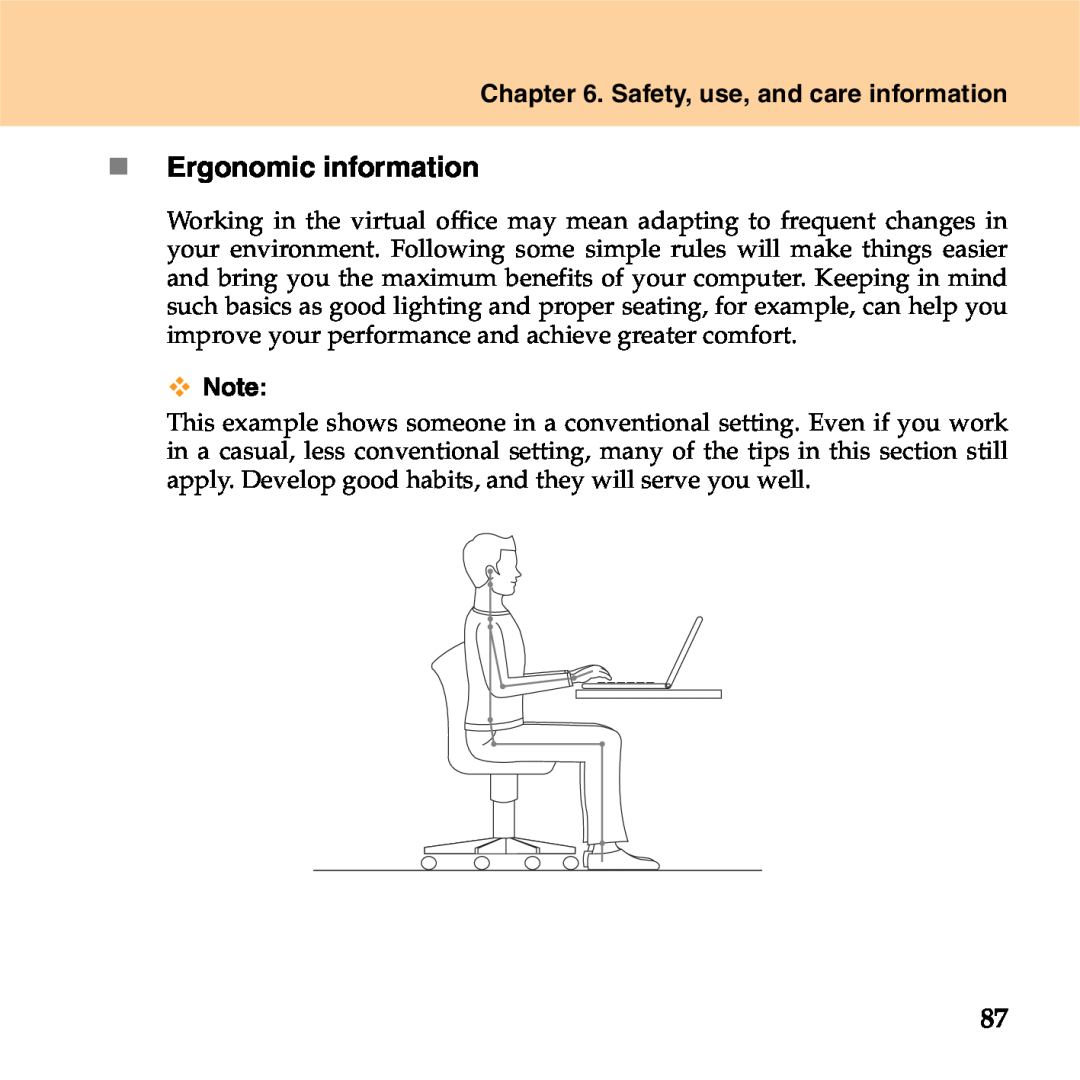 Lenovo S9 manual „ Ergonomic information, Safety, use, and care information 